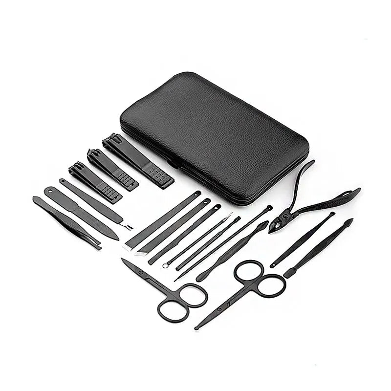 18 PCs - Stainless Steel Manicure Set with Nail Clipper and Ear Spoon