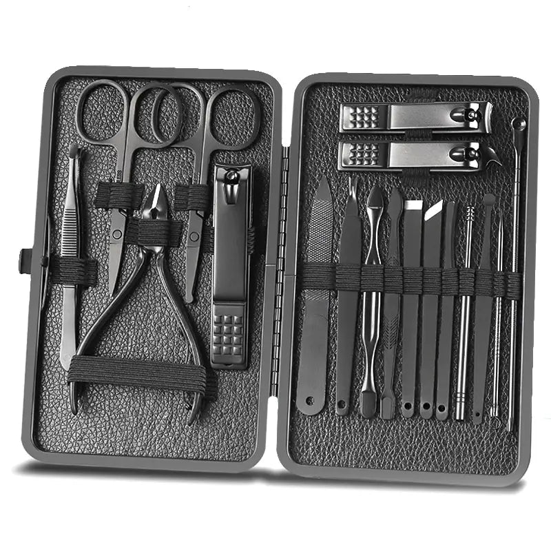 18 PCs - Stainless Steel Manicure Set with Nail Clipper and Ear Spoon