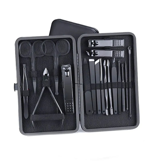 18 PCs - Stainless Steel Manicure Set with Nail Clipper and Ear Spoon