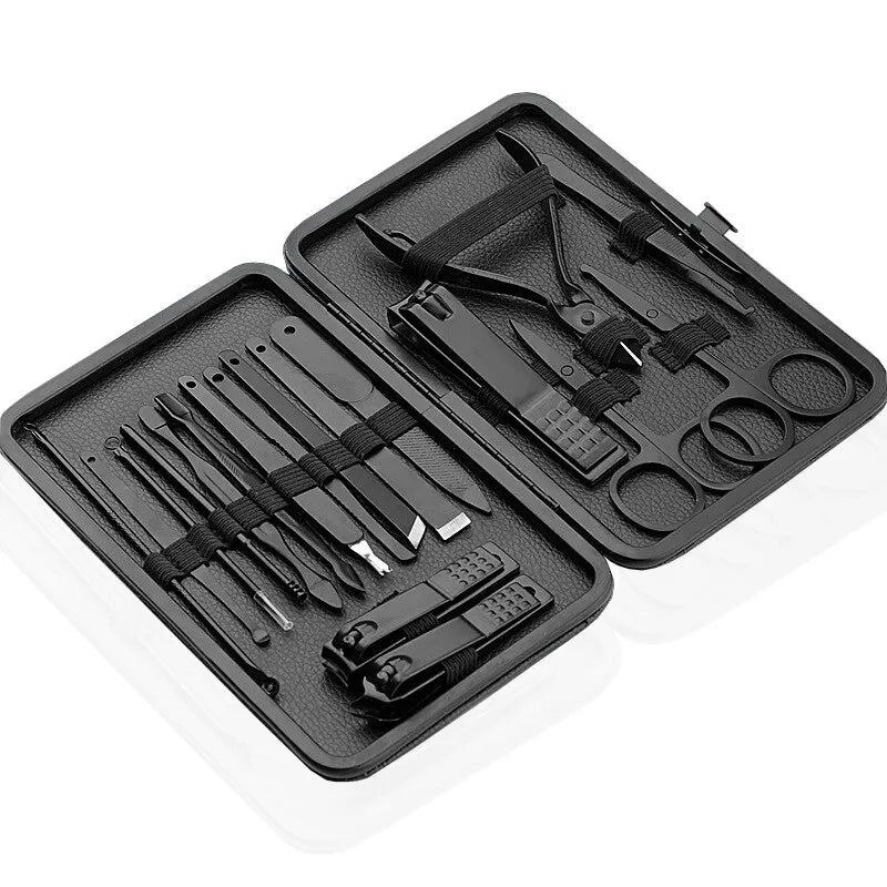 18 PCs - Stainless Steel Manicure Set with Nail Clipper and Ear Spoon